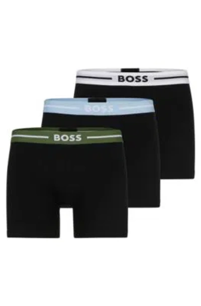 Hugo Boss Three-pack Of Stretch-cotton Boxer Briefs With Logos In Patterned