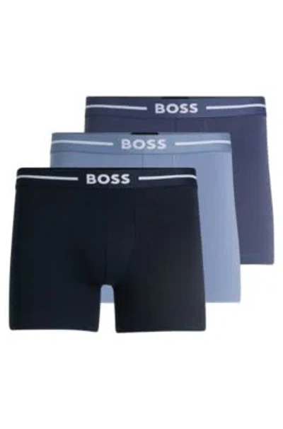 Hugo Boss Three-pack Of Stretch-cotton Boxer Briefs With Logos In Patterned