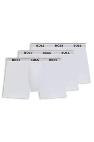 HUGO BOSS THREE-PACK OF STRETCH-COTTON BOXER BRIEFS WITH LOGOS