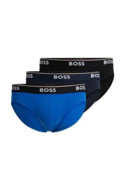 Hugo Boss Three-pack Of Stretch-cotton Briefs With Logo Waistbands In Patterned