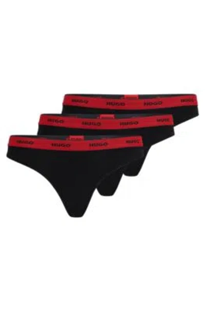 Hugo Boss Three-pack Of Stretch-cotton Thong Briefs With Logos In Black