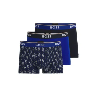 Hugo Boss Three-pack Of Stretch-cotton Trunks With Logo Waistband In Multi