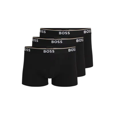 Hugo Boss Three-pack Of Stretch-cotton Trunks With Logo Waistbands In Black