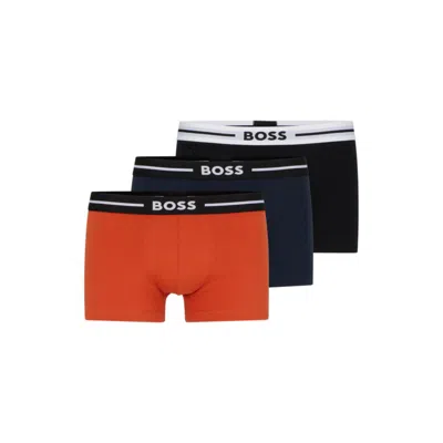 Hugo Boss Three-pack Of Stretch-cotton Trunks With Logo Waistbands In Patterned