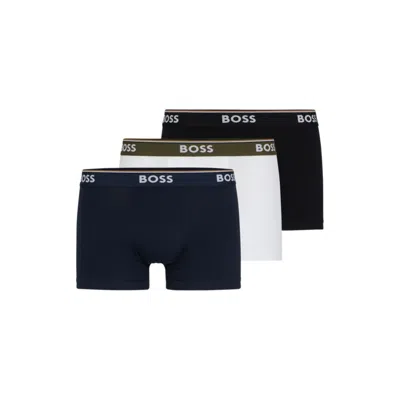 Hugo Boss Three-pack Of Stretch-cotton Trunks With Logo Waistbands In Patterned