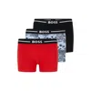 Hugo Boss Three-pack Of Stretch-cotton Trunks With Logo Waistbands In Blue