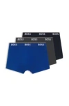 Hugo Boss Three-pack Of Stretch-cotton Trunks With Logo Waistbands In Light Blue