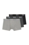 Hugo Boss Three-pack Of Stretch-cotton Trunks With Logo Waistbands In Light Grey