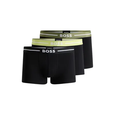 Hugo Boss Three-pack Of Stretch-cotton Trunks With Logo Waistbands In Multi