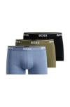 Hugo Boss Three-pack Of Stretch-cotton Trunks With Logo Waistbands In Patterned
