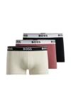 Hugo Boss Three-pack Of Stretch-cotton Trunks With Logo Waistbands In Patterned