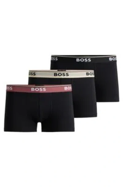 Hugo Boss Three-pack Of Stretch-cotton Trunks With Logo Waistbands In Patterned