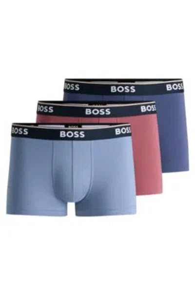 Hugo Boss Three-pack Of Stretch-cotton Trunks With Logo Waistbands In Patterned