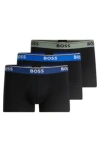 Hugo Boss Three-pack Of Stretch-cotton Trunks With Logo Waistbands In Patterned