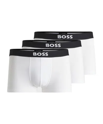 Hugo Boss Three-pack Of Stretch-cotton Trunks With Logo Waistbands In White