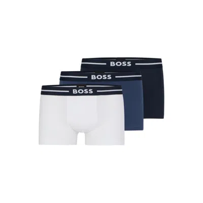 Hugo Boss Three-pack Of Stretch-cotton Trunks With Logo Waistbands In Patterned