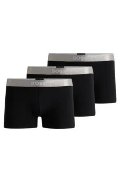 Hugo Boss Three-pack Of Trunks With Logo Waistbands In Black