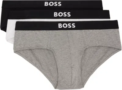Hugo Boss Three-pack White & Black Logo-waistband Briefs