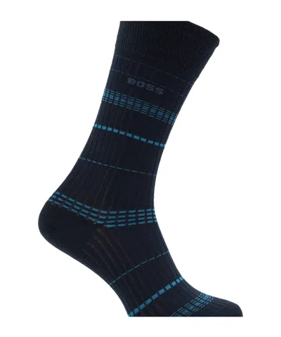Hugo Boss Three Pairs Of Classic Black Striped Mid-calf Socks In White