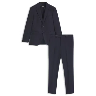 Hugo Boss Three-piece Regular-fit Suit In Stretch Virgin Wool In Blue