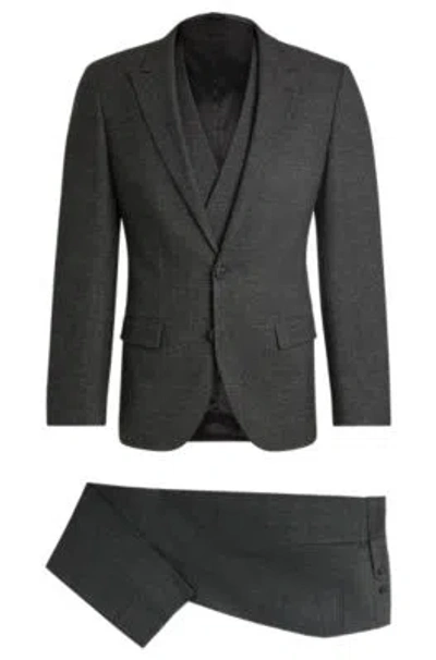 Hugo Boss Three-piece Slim-fit Suit In Checked Flannel In Grey