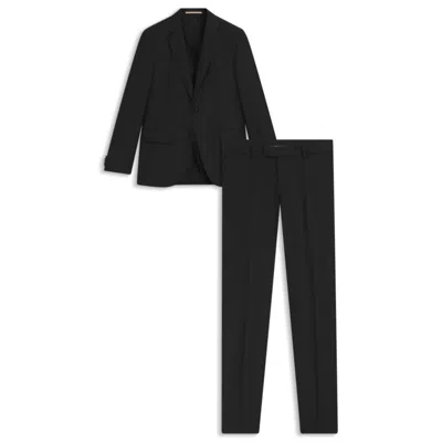 Hugo Boss Three-piece Slim-fit Suit In Patterned Virgin Wool In Black
