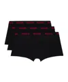 Hugo Boss Three-pack Black Jacquard-logo Boxers In Black