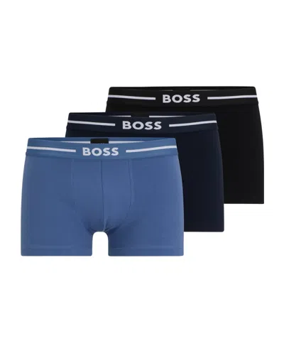 Hugo Boss Three-pack Of Stretch-cotton Trunks With Logo Waistbands In Patterned