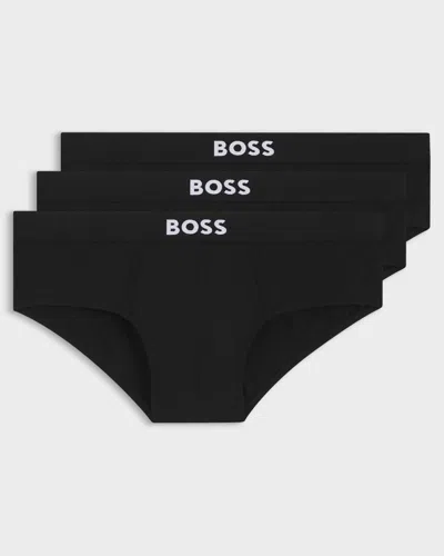 Hugo Boss Three-pack Low-rise Briefs In Stretch Cotton In Black 001