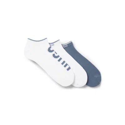 Hugo Boss Three-pack Of Ankle Socks With Logos In Blue