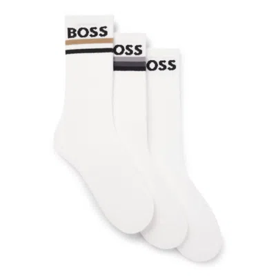Hugo Boss Three-pack Of Bamboo-blend Ankle Socks With Logos In Multi