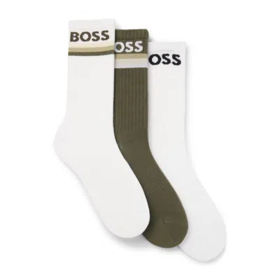 Hugo Boss Three-pack Of Bamboo-blend Ankle Socks With Logos In Multi
