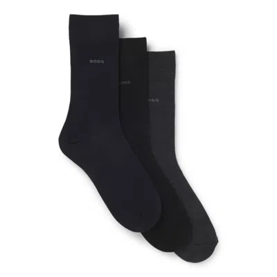 Hugo Boss Three-pack Of Cotton-blend Socks In A Regular Length In Black