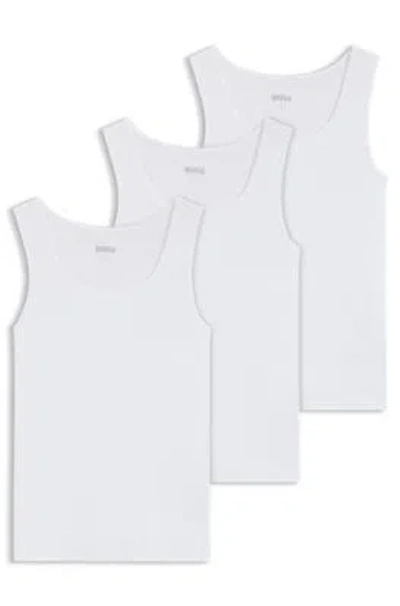 Hugo Boss Three-pack Of Embroidered-logo Tank Tops In Cotton In White