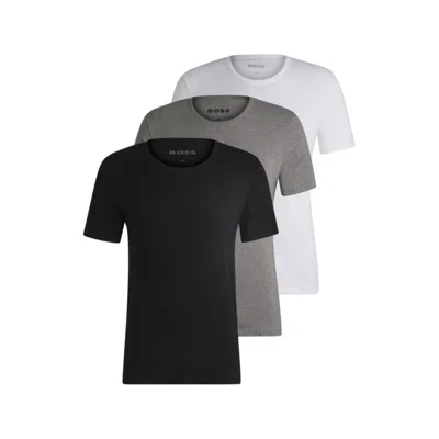 Hugo Boss Three-pack Of Logo-embroidered T-shirts In Cotton In Black