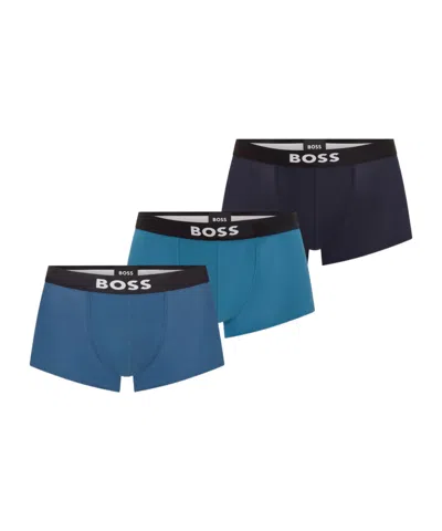 Hugo Boss Three-pack Of Logo-waistband Boxer Briefs In Blue