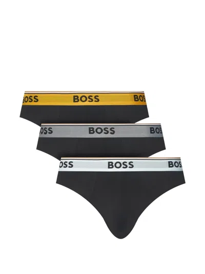 Hugo Boss Three-pack Of Logo-waistband Briefs In Stretch Cotton In Black