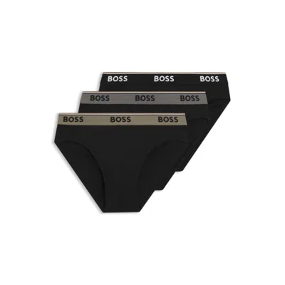 Hugo Boss Three-pack Of Logo-waistband Briefs In Stretch Cotton In Black