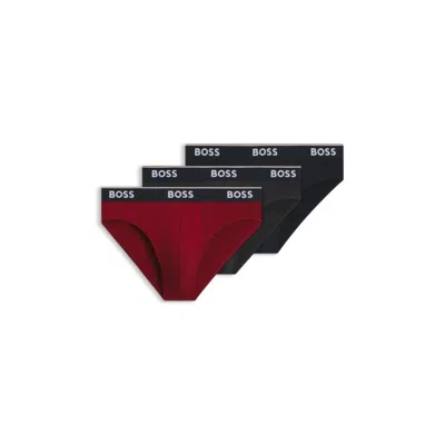 Hugo Boss Three-pack Of Logo-waistband Briefs In Stretch Cotton In Red