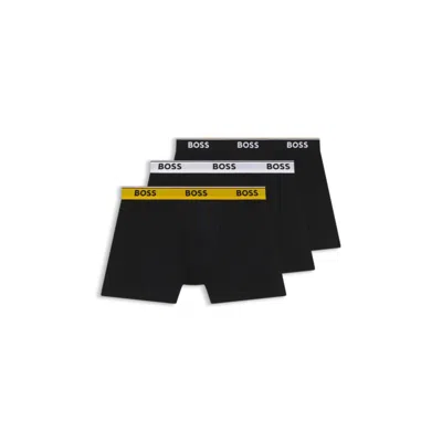 Hugo Boss Three-pack Of Stretch-cotton Boxer Briefs With Logo Waistband In Black