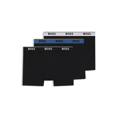 Hugo Boss Three-pack Of Stretch-cotton Boxer Briefs With Logo Waistband In Black