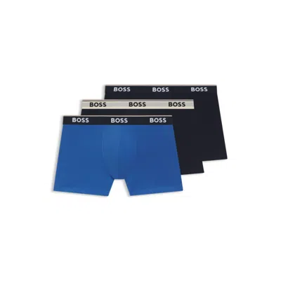 Hugo Boss Three-pack Of Stretch-cotton Boxer Briefs With Logo Waistband In Multi
