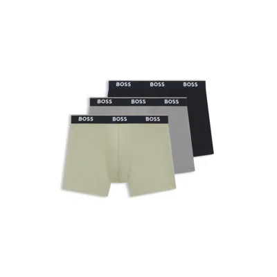 Hugo Boss Three-pack Of Stretch-cotton Boxer Briefs With Logo Waistband In Multi