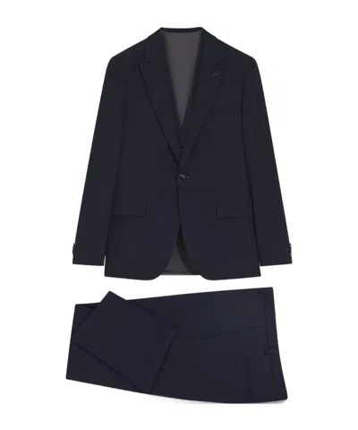 Hugo Boss Three-piece Slim-fit Stretch Jacquard Suit Set In Blue