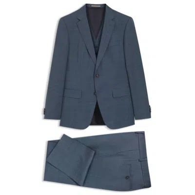 Hugo Boss Three-piece Slim-fit Suit In Patterned Stretch Wool In Blue