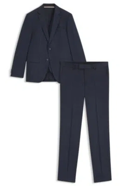Hugo Boss Three-piece Slim-fit Suit In Patterned Stretch Wool In Blue