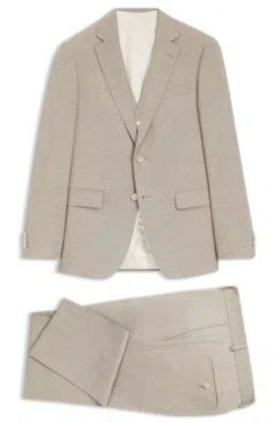 Hugo Boss Three-piece Slim-fit Suit In Patterned Stretch Wool In Brown