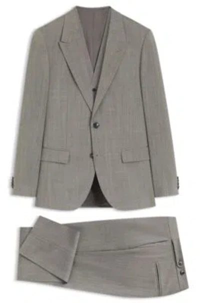 Hugo Boss Three-piece Slim-fit Suit In Wool-blend Poplin In Gray