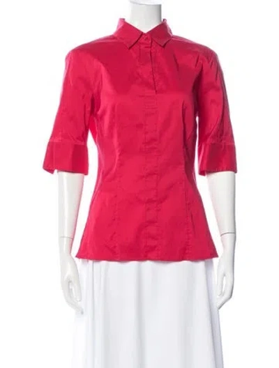 Pre-owned Hugo Boss Three-quarter Sleeve Button-up Top In Red