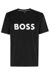 Hugo Boss Cotton-jersey T-shirt With Curved-logo Print In Black